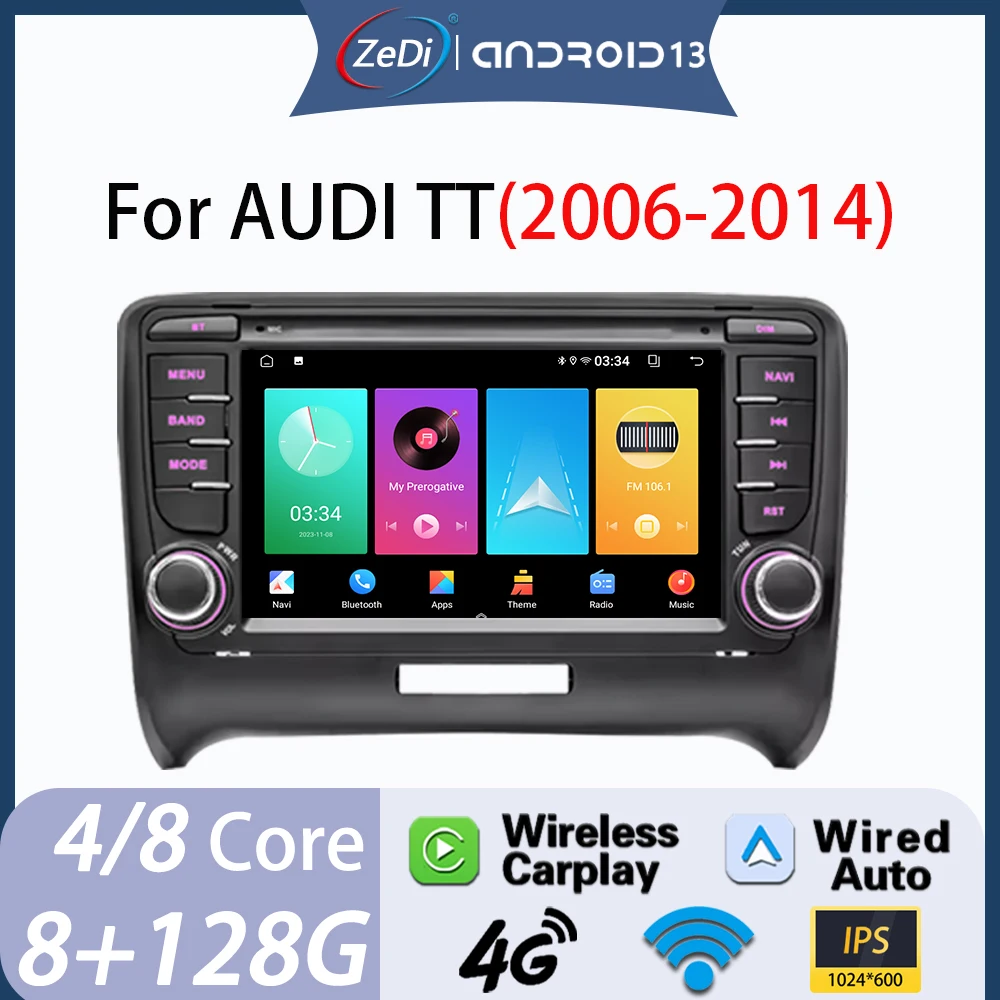 لأودي TT 2006 - 2014 Carplay أندرويد 13 راديو تشغيل السيارات اللاسلكي Carplay سيارة شاشة الوسائط المتعددة نظام تحديد المواقع DSP IPS 4G WIFI
