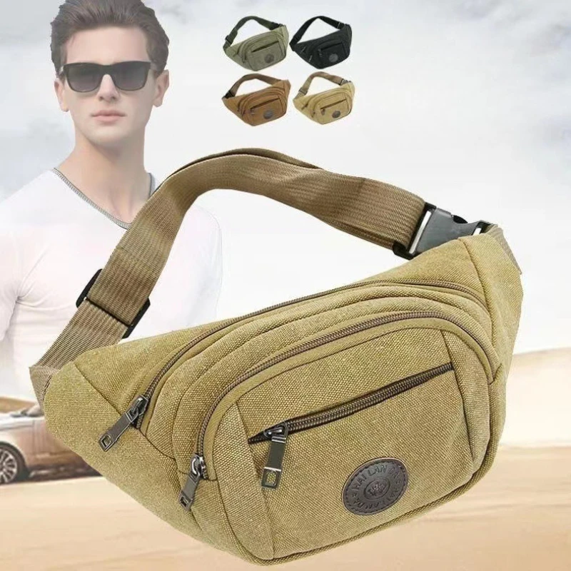 New Canvas Mobile Phone Waist Pack Men's Large-capacity Multi-function Bag Oblique Span Dual-purpose Chest Bag Business Wallet