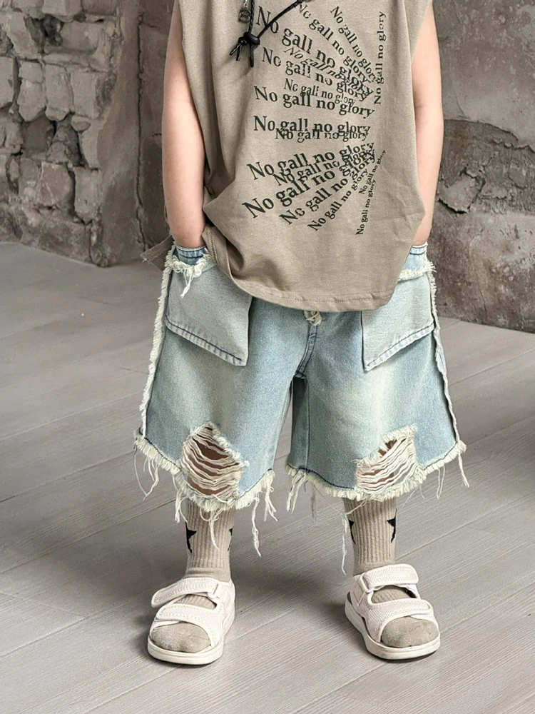 Casual Boys Denim Shorts Summer New Fashion Kids Shorts Pants Birthday Gift 2-8 Years Children Ripped Denim Shorts