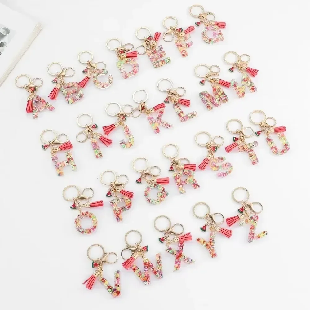 

5pcs Wholesale Blank Personalized A-Z Key Ring Chains Y2k New Fruit Resin Keychain 26 Letter Pendant Fresh Cute Keyring Gift