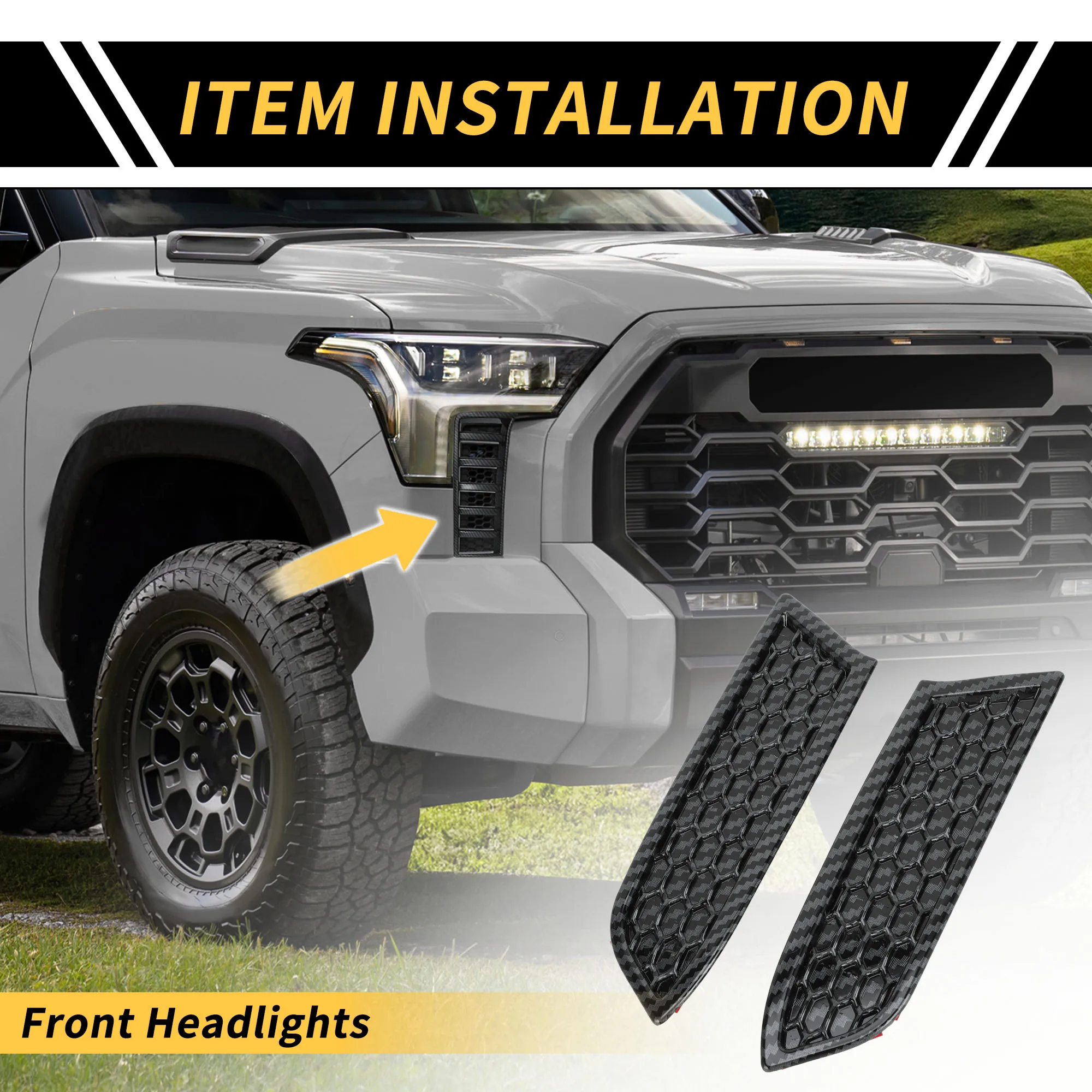 

UXCELL 1 Set Carbon Fiber Pattern Headlights Grille Vent Cover for Toyota Tacoma 16-23
