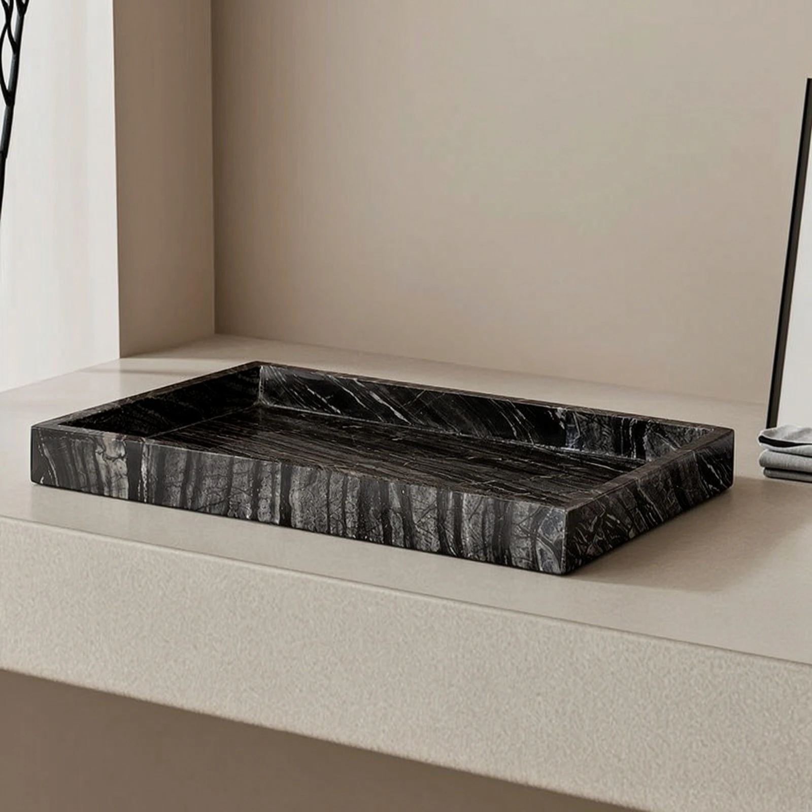 Marble-Patterned Block Modern Stone-Look Block Bathroom Accessory Minimalist Holder Compact for Vanity, Powder Room