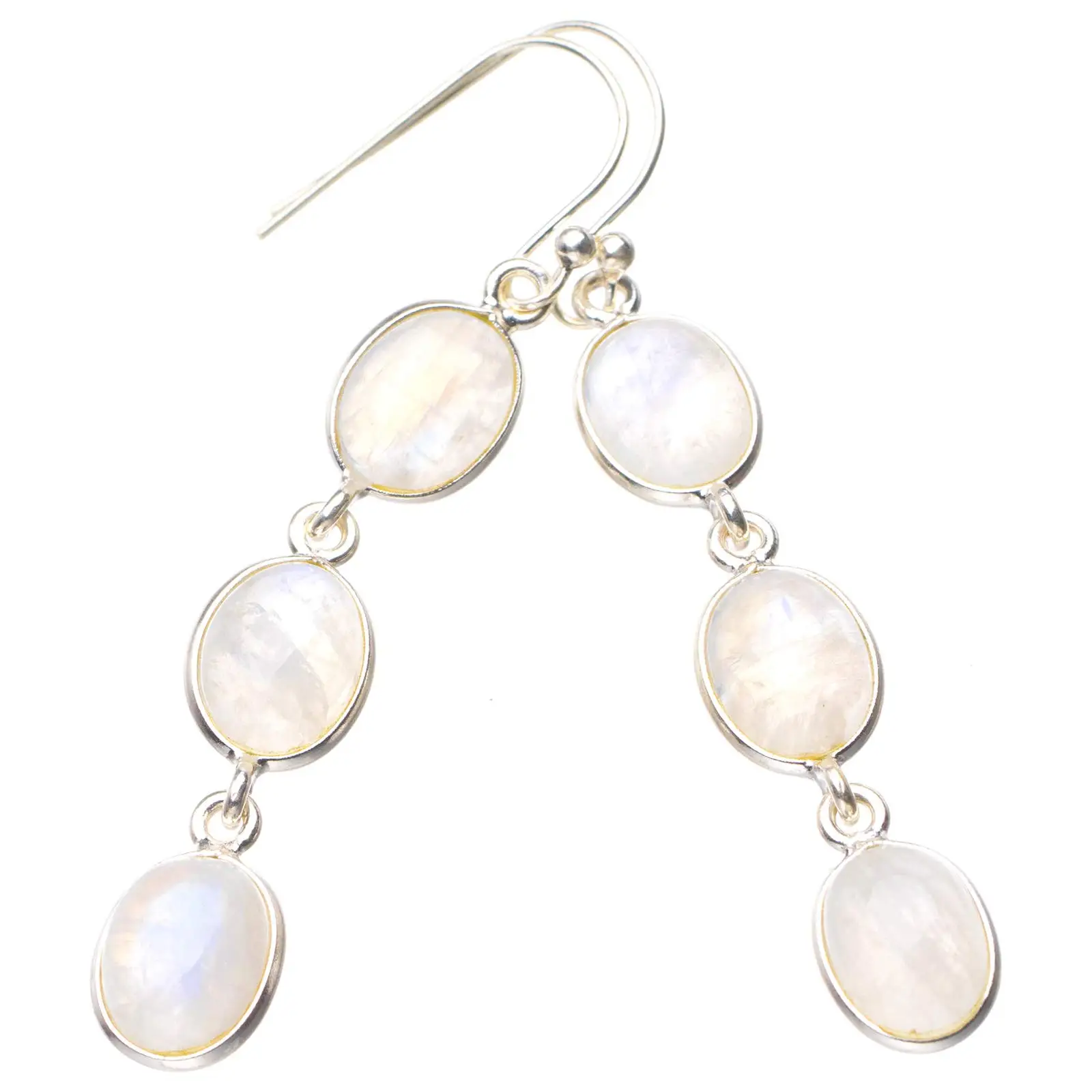 

StarGems® Natural Rainbow Moonstone Handmade 925 Sterling Silver Earrings 2" D6535