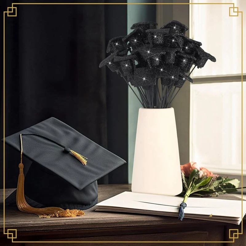 ABHS-36 Pcs Graduation Cap Glitter Picks Foam Hat Picks For Grad Party Table Centerpiece Vase Filler Decoration view 2