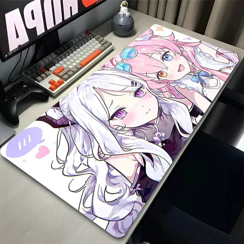 XXL White-haired Purple-eyed Crescent Halo Ice Witch Anime Girl Gaming Mouse Pad Non-Slip Rubber Stitched Desk Mat for PC