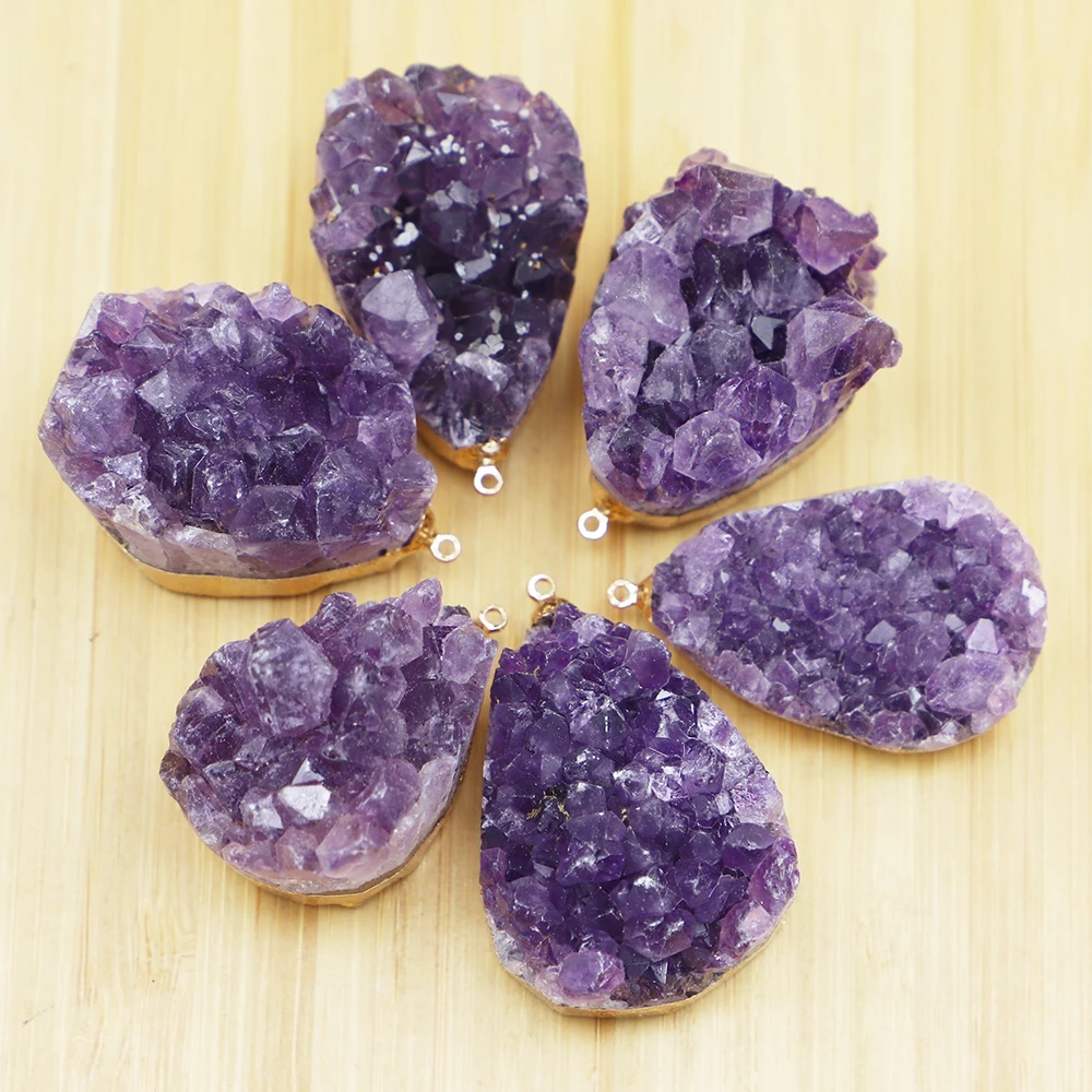 

High-quality Pure Natural Uruguay Amethyst Necklace Water Drop Healing Mineral Earrings Pendant Jewelry Making Wholesale 3Pc/Lot