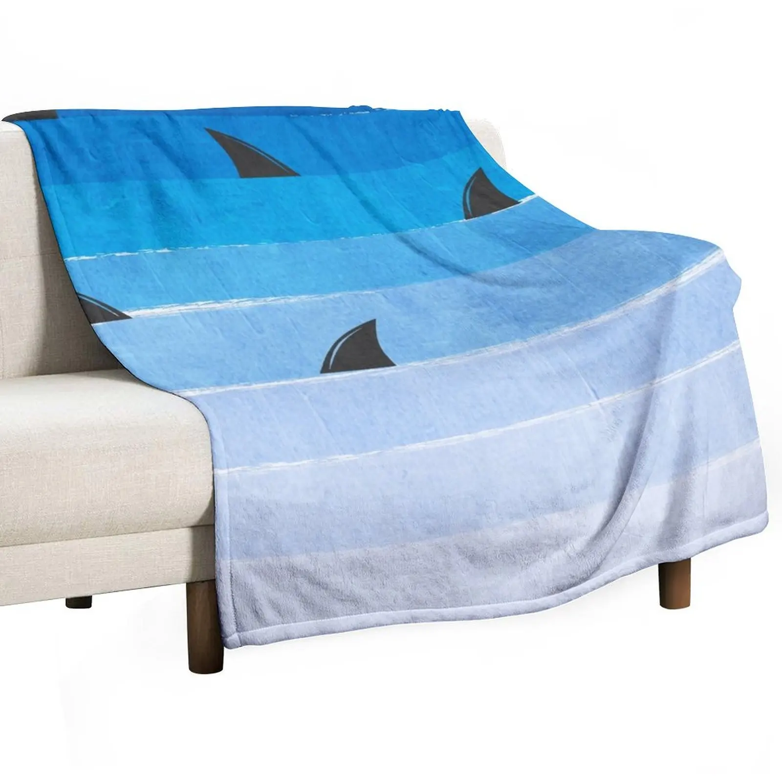 

Sharks - shark week trendy black and white minimal kids pattern print ombre blue ocean surfing Throw Blanket halloween Blankets