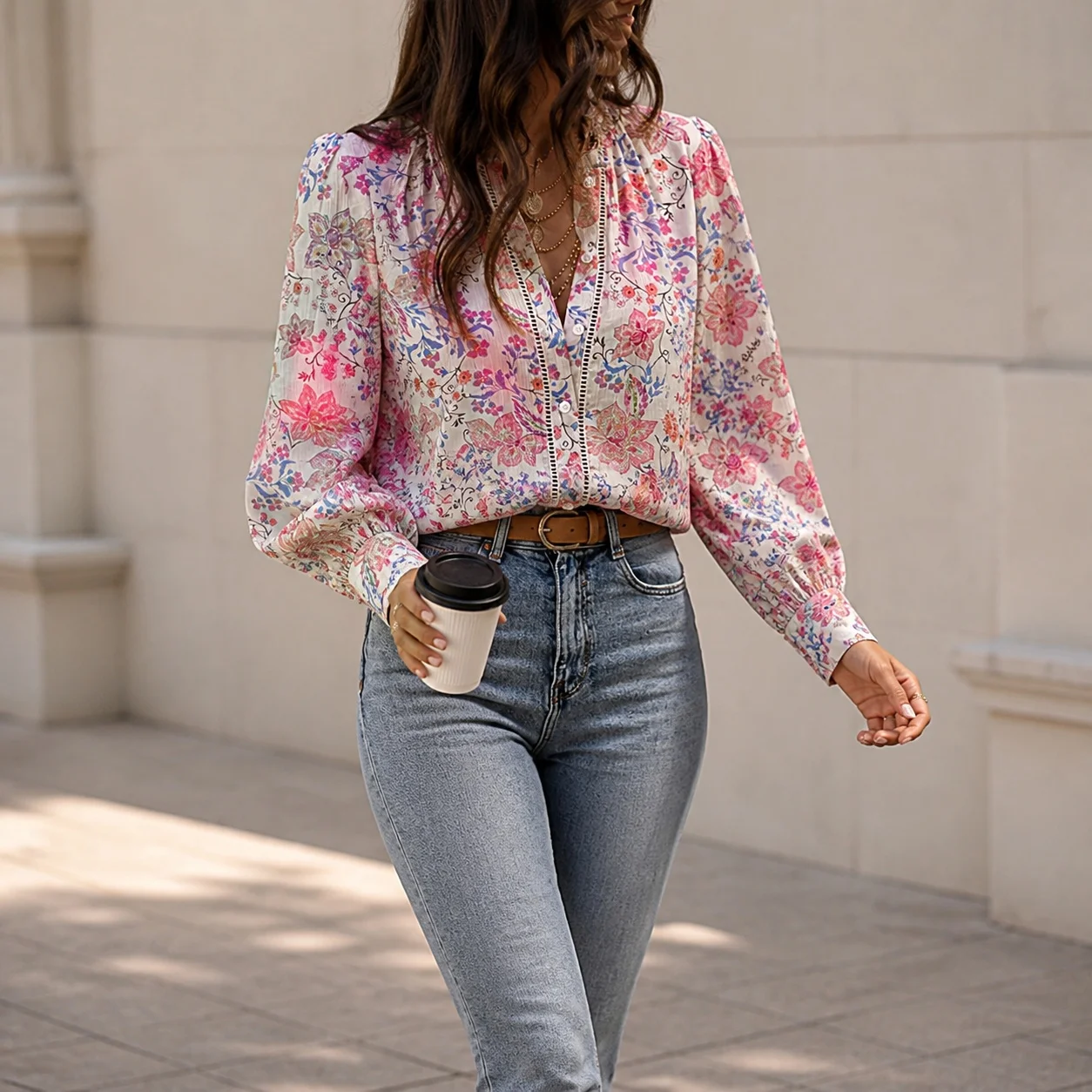 Printed Loose Fit Shirt Streetwear with Printed Pattern Regular Length No Stretch Button Closure Edgy Street Autumn Women Blouse