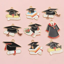 10Pcs Enamel Graduation Hat Charms Pendant for Necklaces Earrings DIY Jewelry Making Decorations Accessories Findings