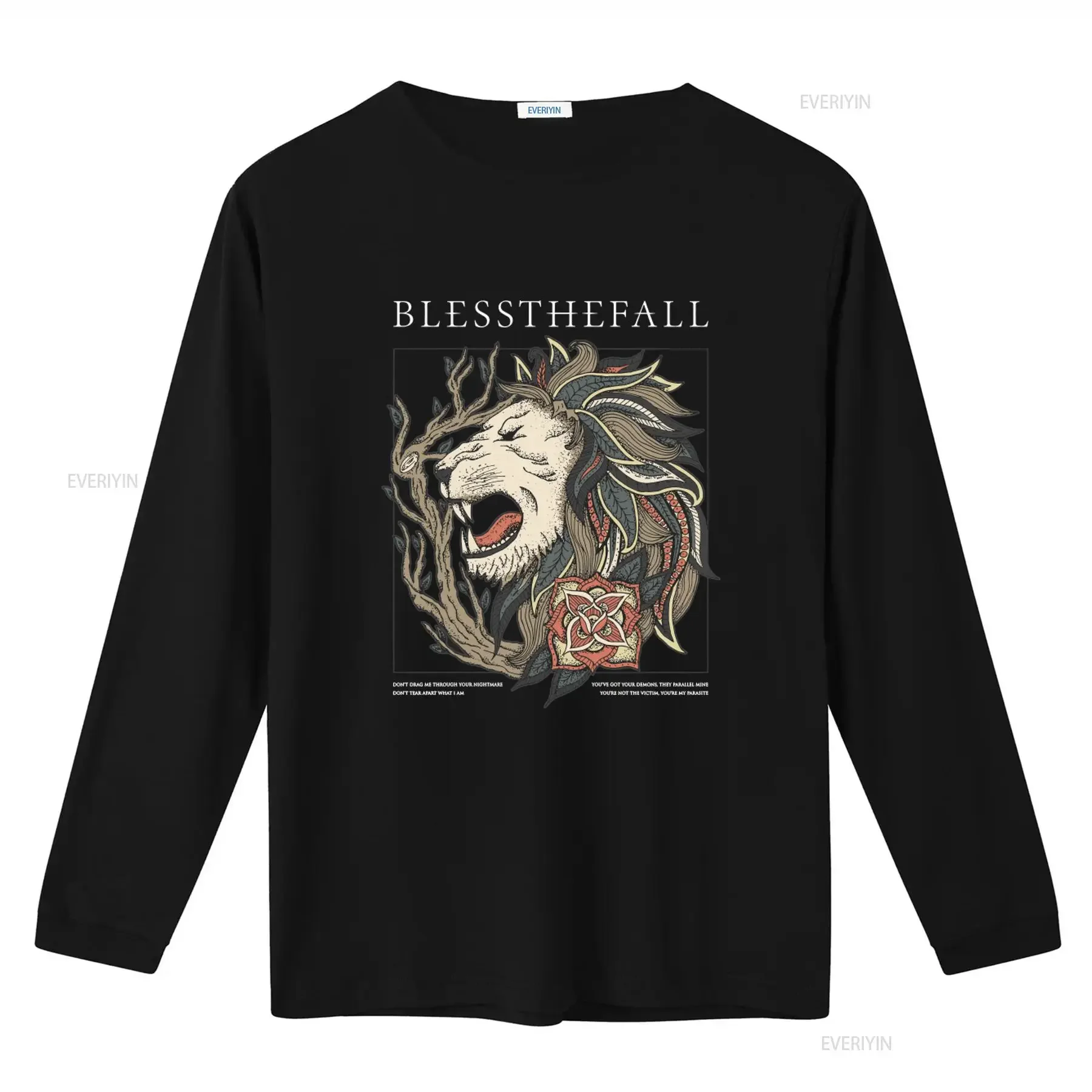 New Popular Blessthefall Up in Flames American Music Group Lion Tree T Shirt S 4XL vintage Washed designer clothes Stylish