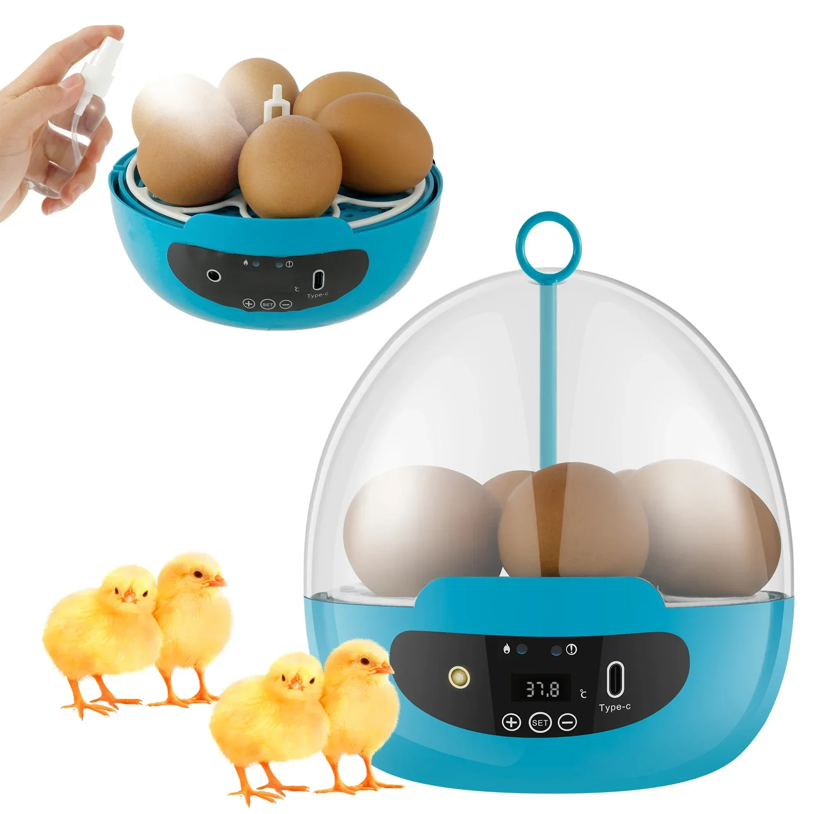 

Smart Egg Incubator 6 Eggs Chicken Incubator Fully Automatic Turning and Temperature Control Practical Animal Incubator with LED