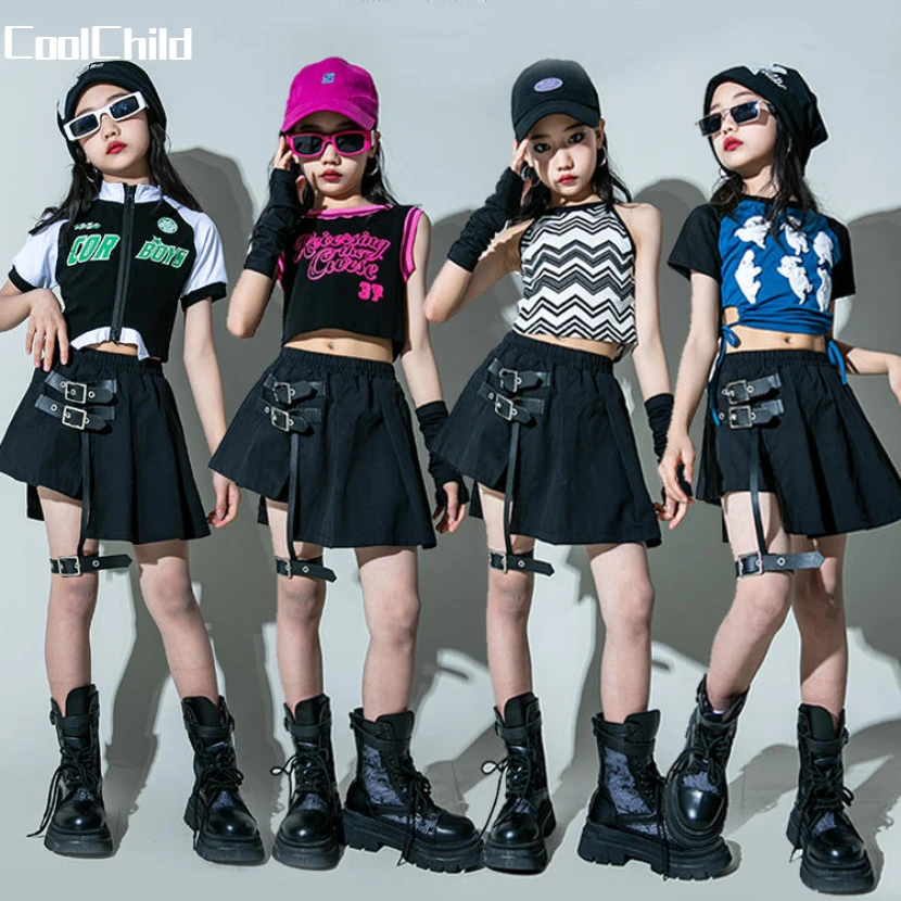 Kids Hip Hop Cropped Jacket Cool Skirt Girls Streetwear Crop Top Goth Clothes Sets Street Dance Outfit Child Summer Jazz Costume