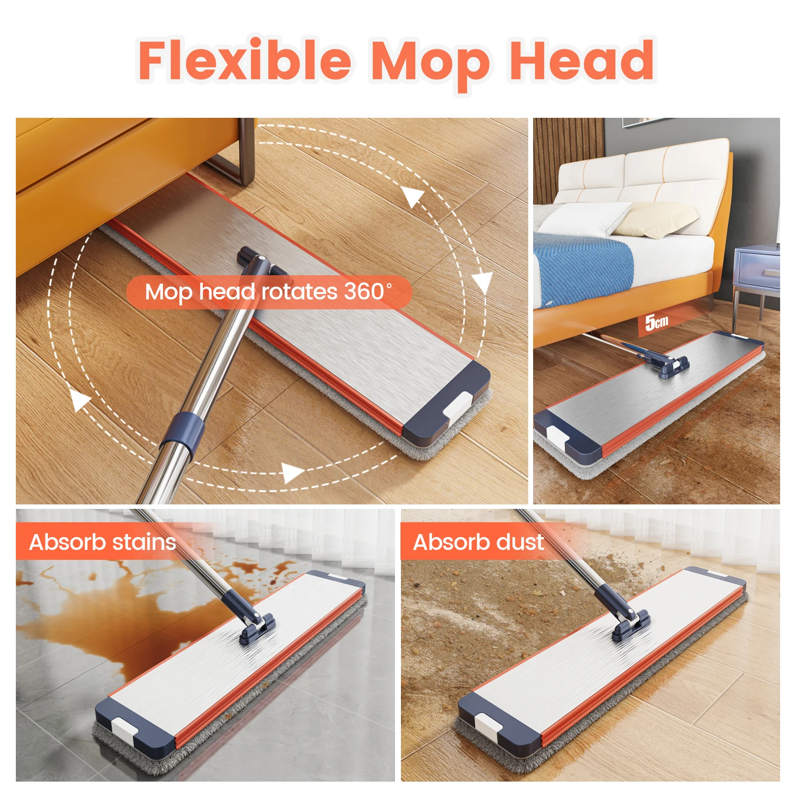 Floor Flat Squeeze Mop with Bucket Hand Free Lazy Cleaning Mop Microfiber 360 Rotating Self-Wringing Mop House Cleaning