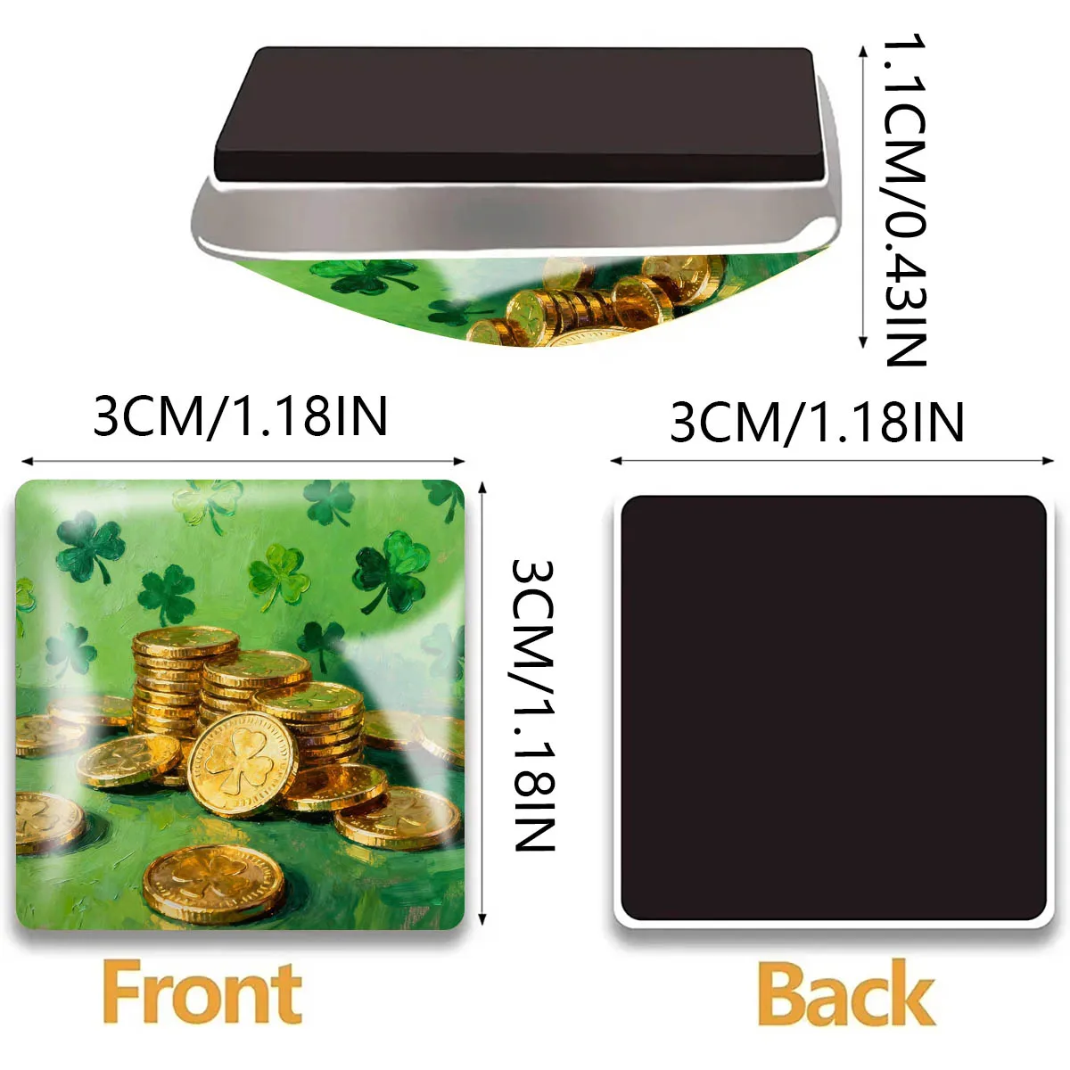 1PC 30MM Square Four Leaf Clover Elements Glass Refrigerator Sticker St Patrick's Day Home Decoration St Patrick's Day Gift