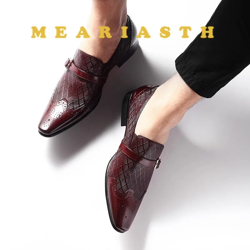 

2025 Fashionable Classic Men Formal Shoes Buckle Patent Leather Shoes Square Toe Slip-on Formal Party Men Wedding loafers Shoes