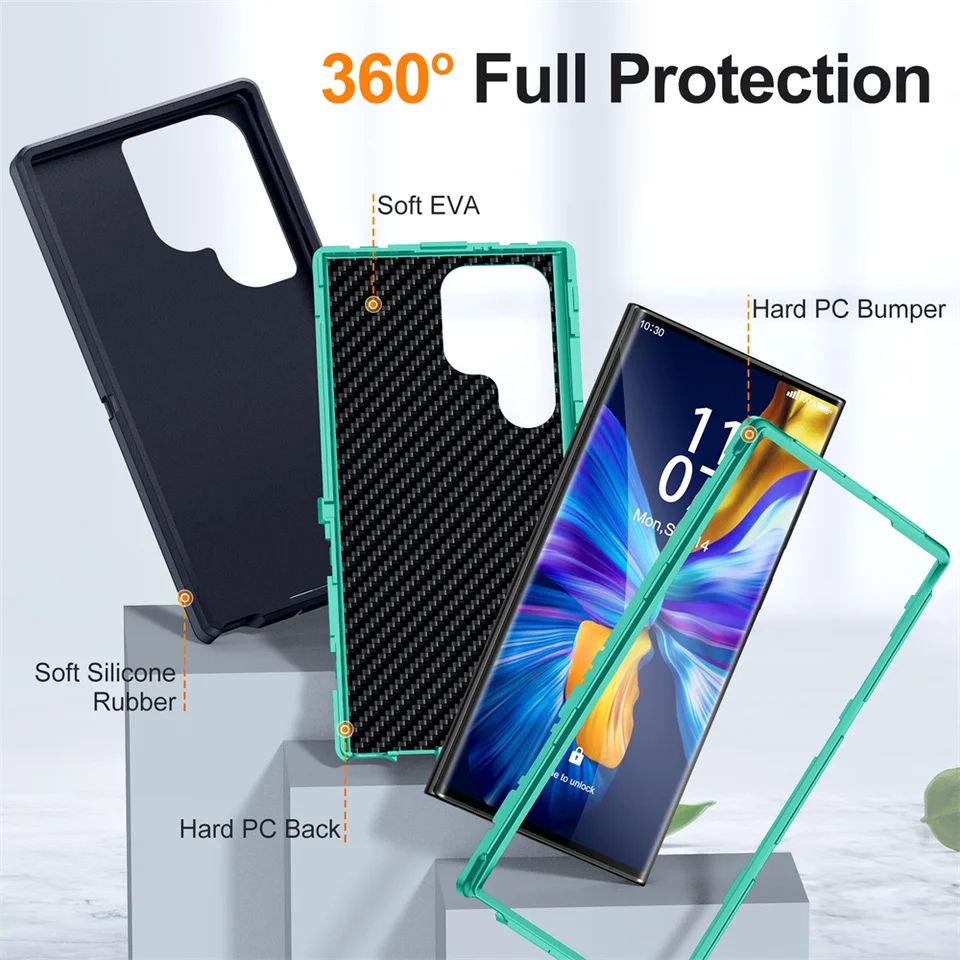 Funda blindada militar a prueba de golpes para Samsung S26 Ultra S24 Plus S23 FE S22 S21 S20 S25 Ultra, PC duro + TPU con soporte trasero 4