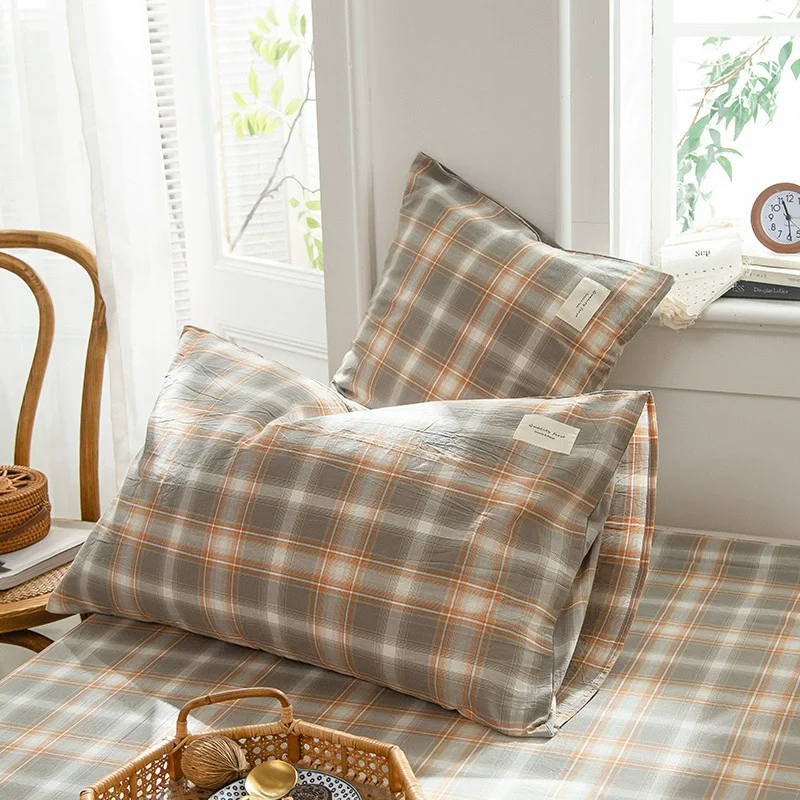 2Pcs Envelope Plaid Pillowcase Set 48x74cm Washed Cotton Soft Breathable Pillow Case for Bedroom Home Sofa Decor Couples Bedding