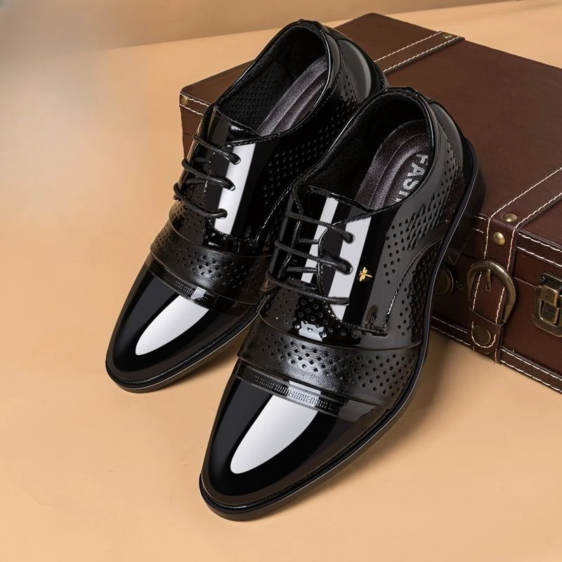 Mens Round Toe Youth Leather Business Formal Shoes Student Flat Bottom Large Size Hidden Elevator view 3