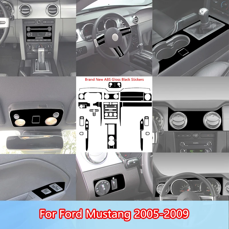 

For Ford Mustang 2005 2006 2007 2008 2009 Steering Wheel Center Console Brand New ABS Gloss Black Stickers Car Accessories