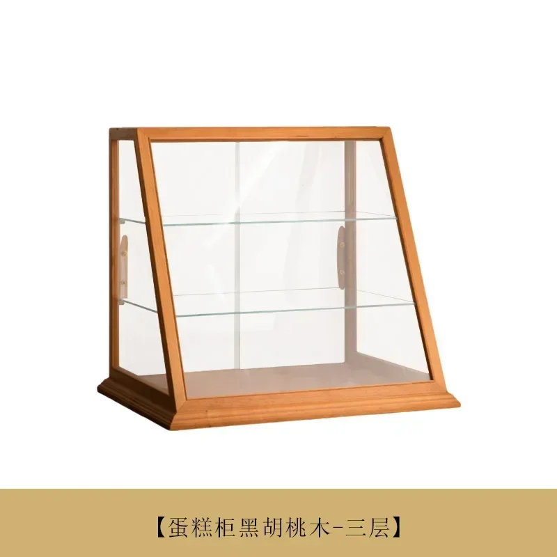 Zhiyin Vintage Solid Wood Glass Display Cabinet Coffee Shop Cake and Bread Baking Desktop Sloping  Display Storage