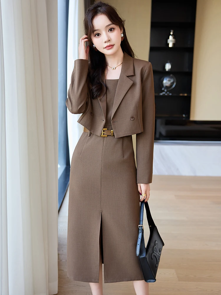 

Костюм-двойка женский, размер 2026, новая коллекция весна-осень, высококачественный, двубортный, из полиэстера, для офиса/повседневной носки