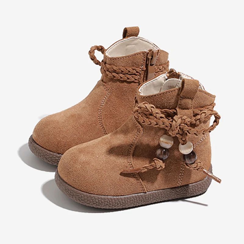 

2025 зимние теплые зимние ботинки для девочек, новая детская обувь на флисовой подкладке, хлопковая обувь на нескользящей мягкой подошве для маленьких девочек