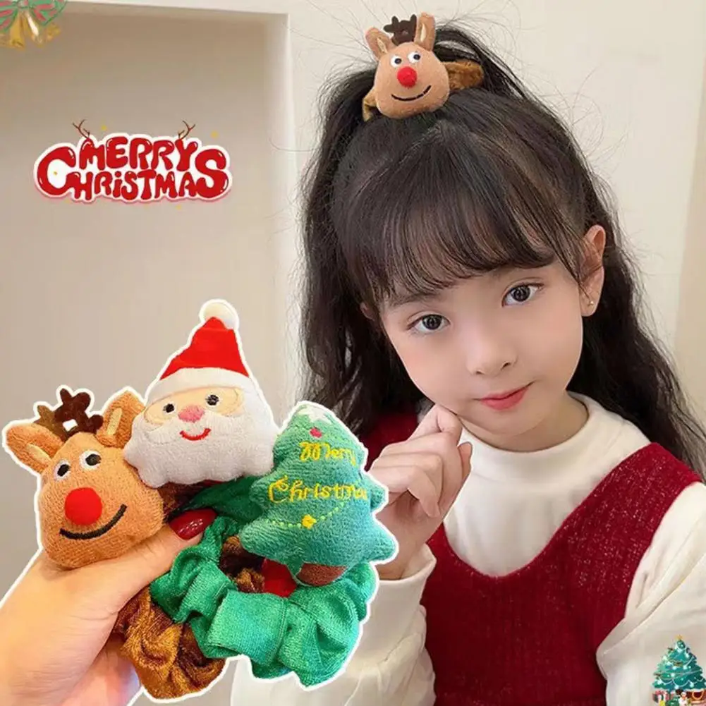 Elk Hair Bands Festive Christmas Plush Doll Hair Accessories Set Elk Santa Claus Headband Scrunchies for Holiday Hair Styling