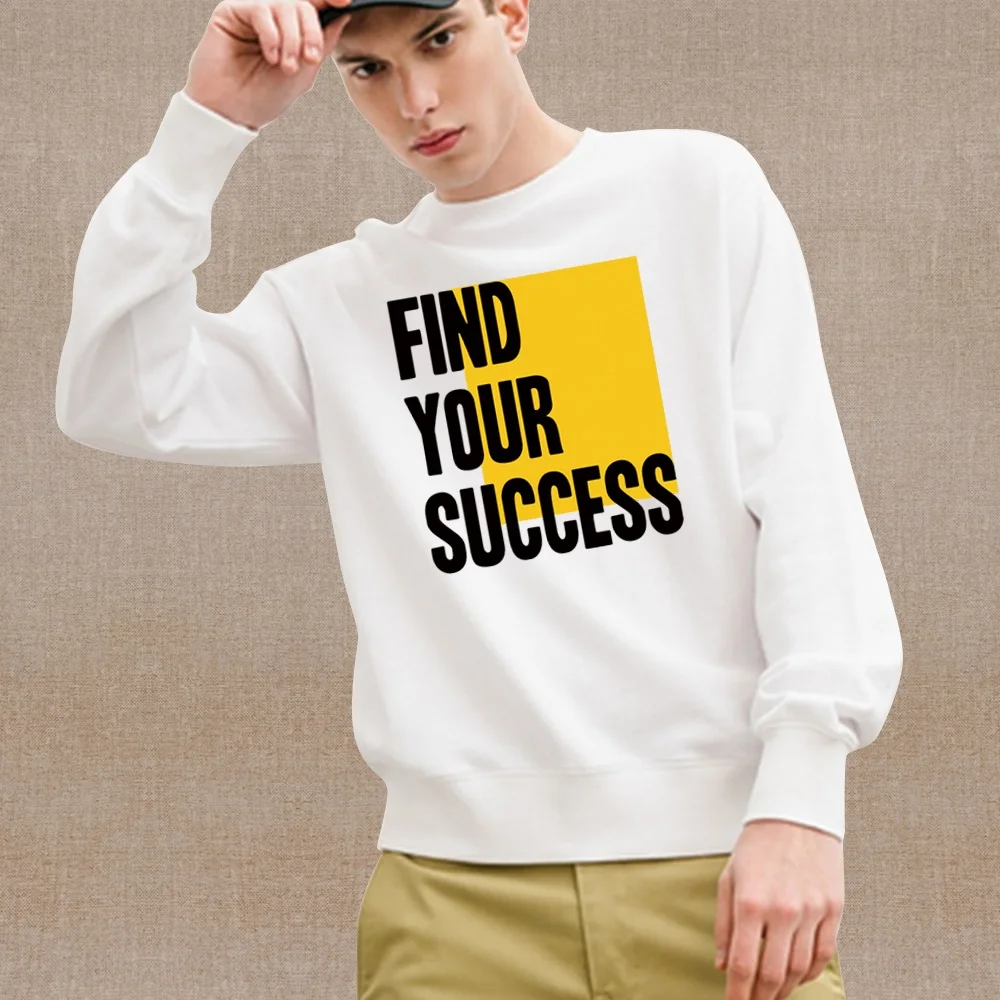 New Lightweight Men's Clothing Men's Hoodie White Long Sleeve Winter Warm Casual Pullover Word Printed Crewneck Sweatshirt