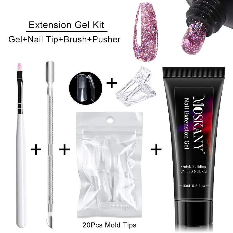 

Poly Nail Gel Tool Kit For Semi Permanent DIY Quick Extension Acrylic With Stainless Steel Dead Leather Push Manicure Set