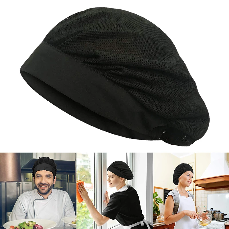 Chef Hat Kitchen Cooking Chef Hat Adjustable Size Anti-turn Reusable Washable Mesh Puffy Hat