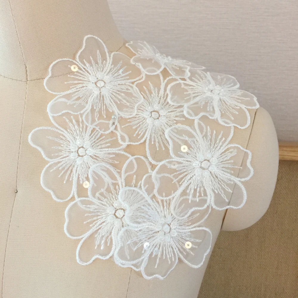 5Pcs Lace Embroidered Patches White Flower Patch Appliques For Clothing DIY 8CM Wide