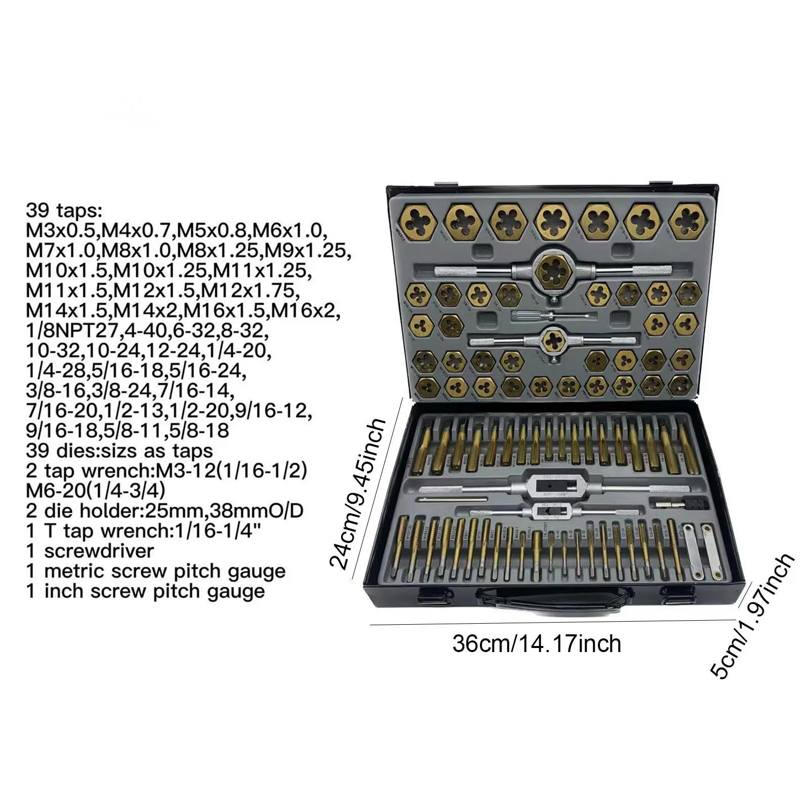 86x Tap and Die Set Hand Tap Set Thread Combination Tools Kit