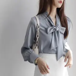 Temperament Bow Lacing Shirt Top Spring Autumn New Long Sleeve Solid Loose Professional Blouse for Women Clothing Korean Elegant