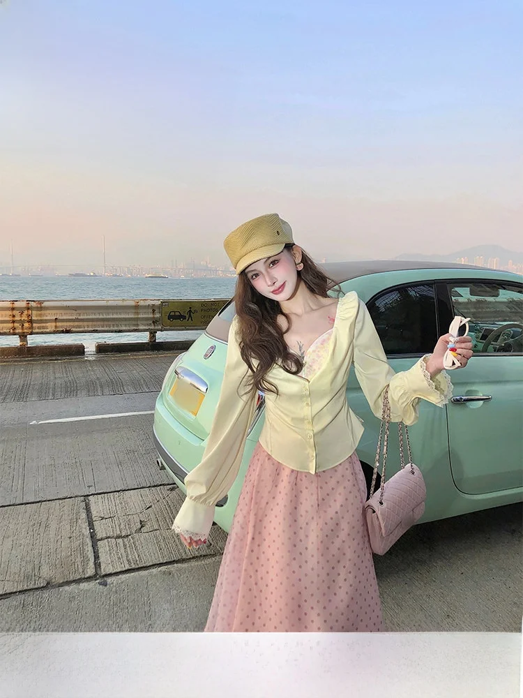 

PITAO Original Edgy Garden Spring INS Style Shirt Waist Cinched Versatile Long Sleeve Chinese Brand Women's Fashion Set