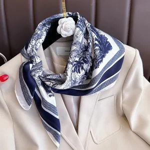 1pcs 70cm Plant-printed Scarf Women Simulated Silk Elegant and Versatile Headwear Bag Clothing and Accessories Square Scarf