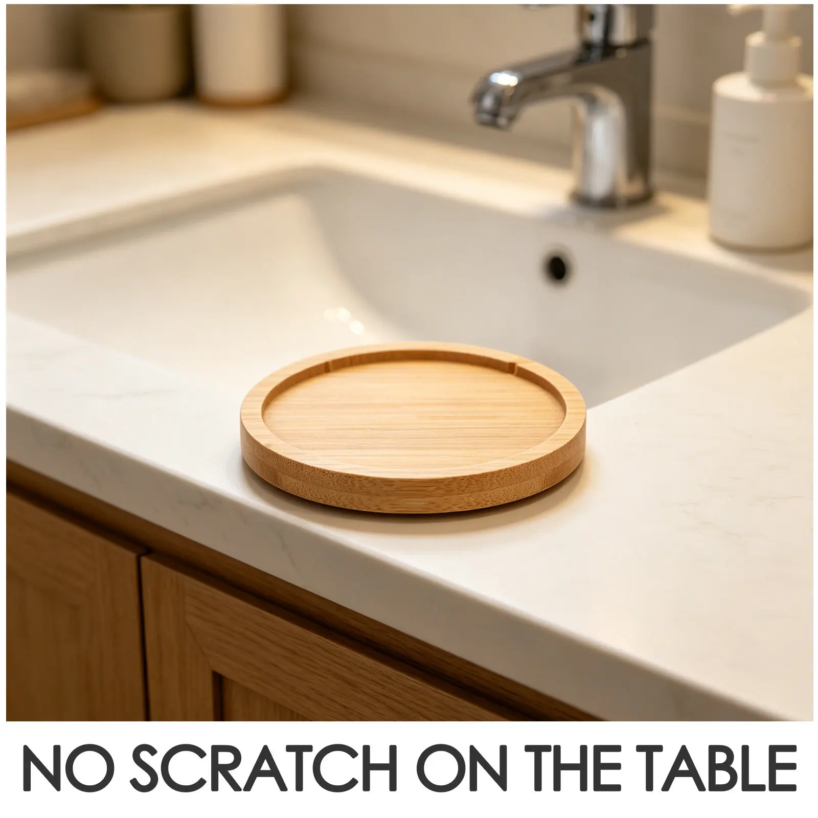 6Pcs Bamboo Soap Dispenser Base Tray Wood Non Slip Round Bathroom Tray for Vanity Kitchen Organizer Perfume Jewelry view 6