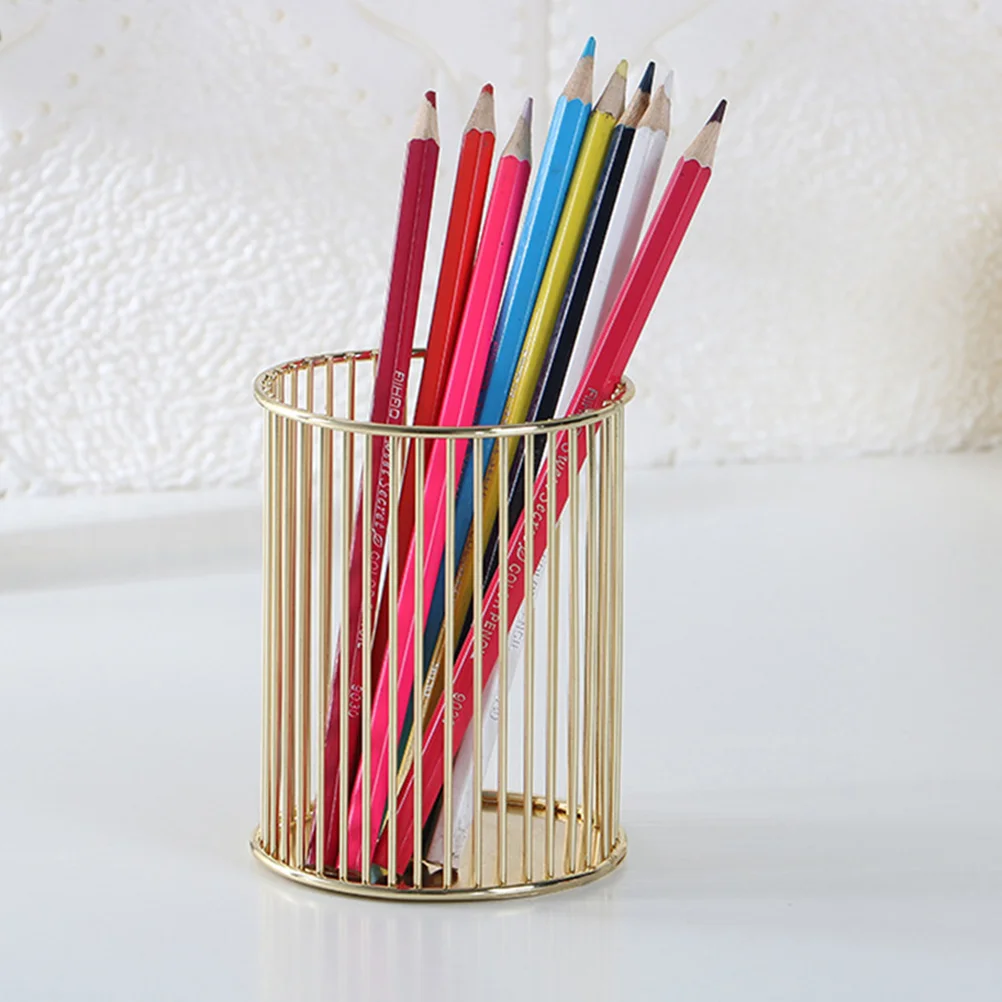 

Golden Pen Holder Holders Pots for Desk Pencil Office Metal Iron Storage Makeup Brushes Cups Container