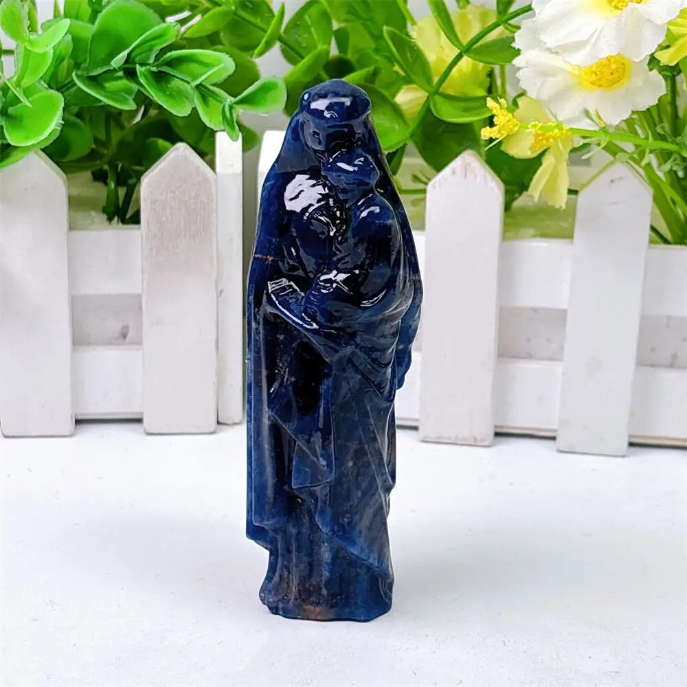 Blue Sodalite Virgin Mary Statue Polished Natural Healing Stone Home Decor & Animal Craft Gift - Unique Figurine