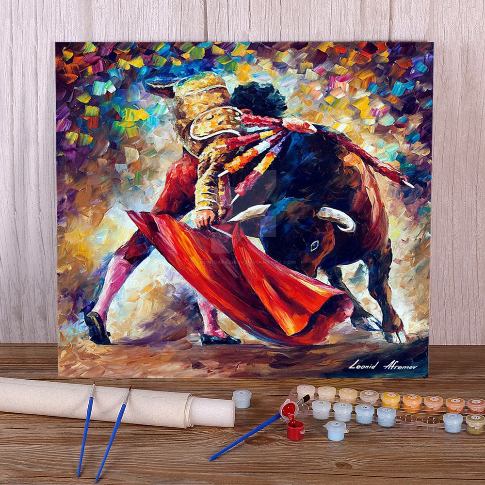 Bull Fight Coloring By Numbers Painting Kit Oil Paints 50*70 Boards By Numbers Loft Wall Picture For  Wholesale