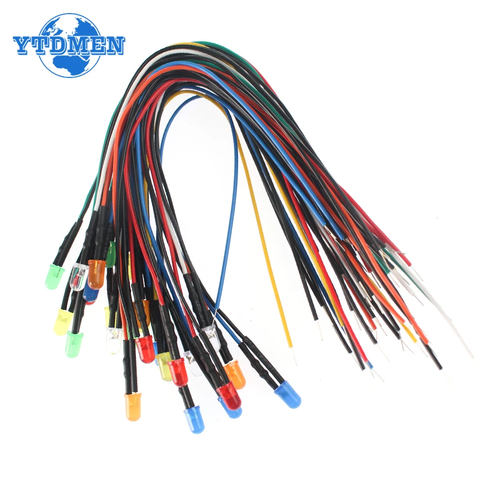 20/50pcs 12V LED Diode 5mm Prewired Ultra Bright White Red Green Blue Yellow Orange LED Light Emitting Indicator Assortment Kit