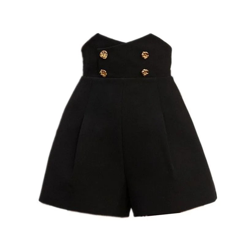 Spring and Autumn British Style Super High Waist Wide Leg Pants Skinny Waist Suit Shorts OL Classic Black Bottom Casual Pants