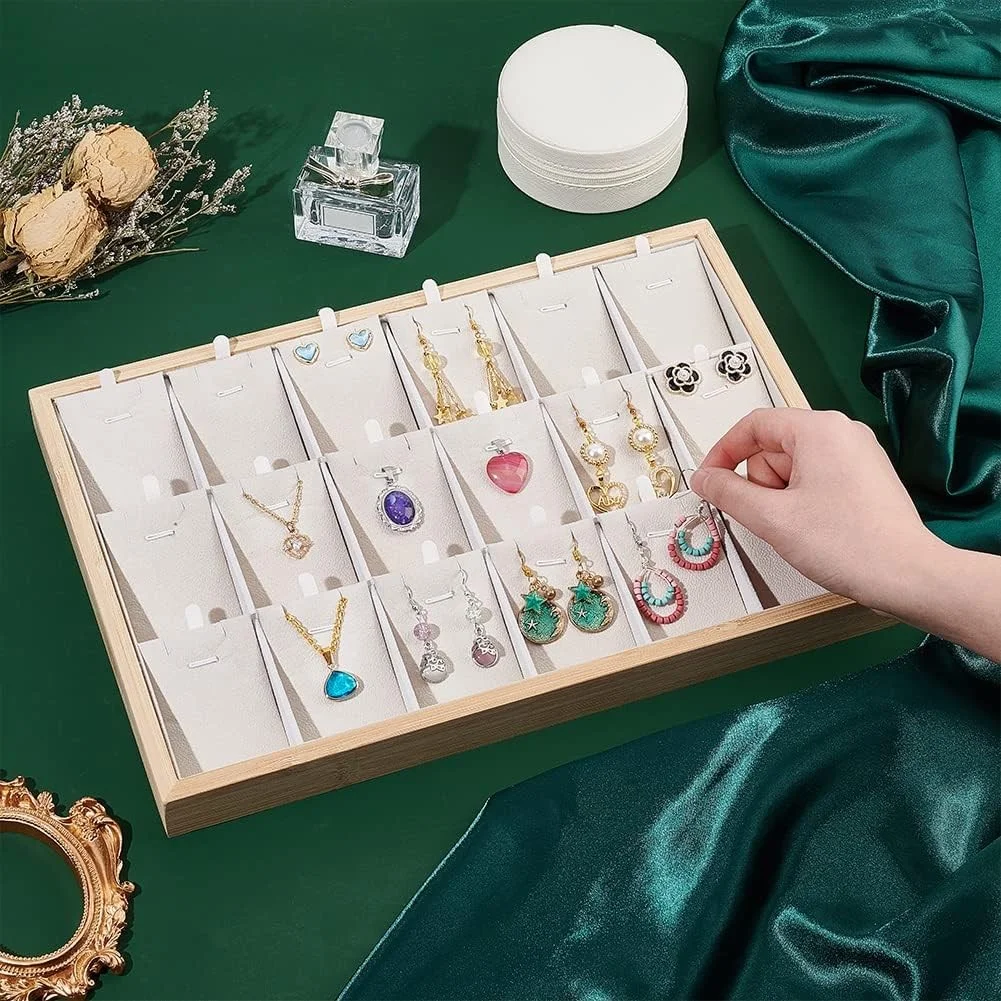 

Bamboo Wood Stackable Jewelry Organizer Tray with Soft Pads Necklace Pendant Display Plate for Home Display & Retail Store
