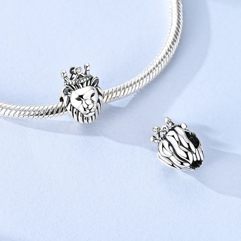 Animal Charms 925 Silver Zircon Crown Domineering Lion Beads Fit Original Bracelet DIY Bead for Women Jewelry Exquisite Gift