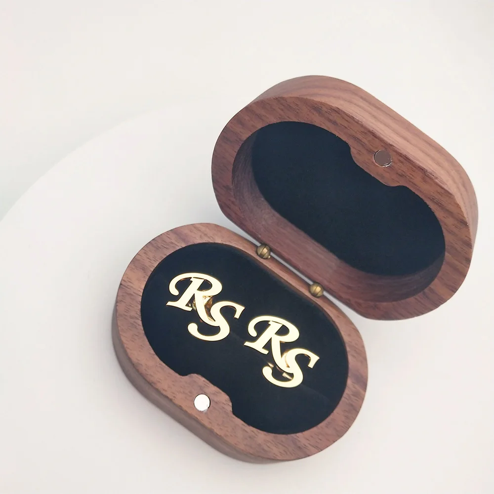 Gemelos Tangula personalizados de acero inoxidable para hombre, gemelos con iniciales para novio con caja de regalo de roble, regalo de joyería para