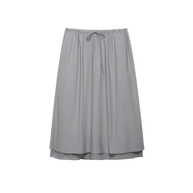 Withered Stacked Decorative Bow Tie Tie Midi Skirt For Women Skirt Woman Clothing Faldas Skirts