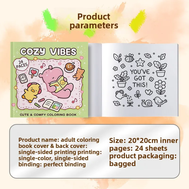 Cozy Vibes Coloring Book Cute Kawaii Animal Self Care Stress Relief Drawing Book