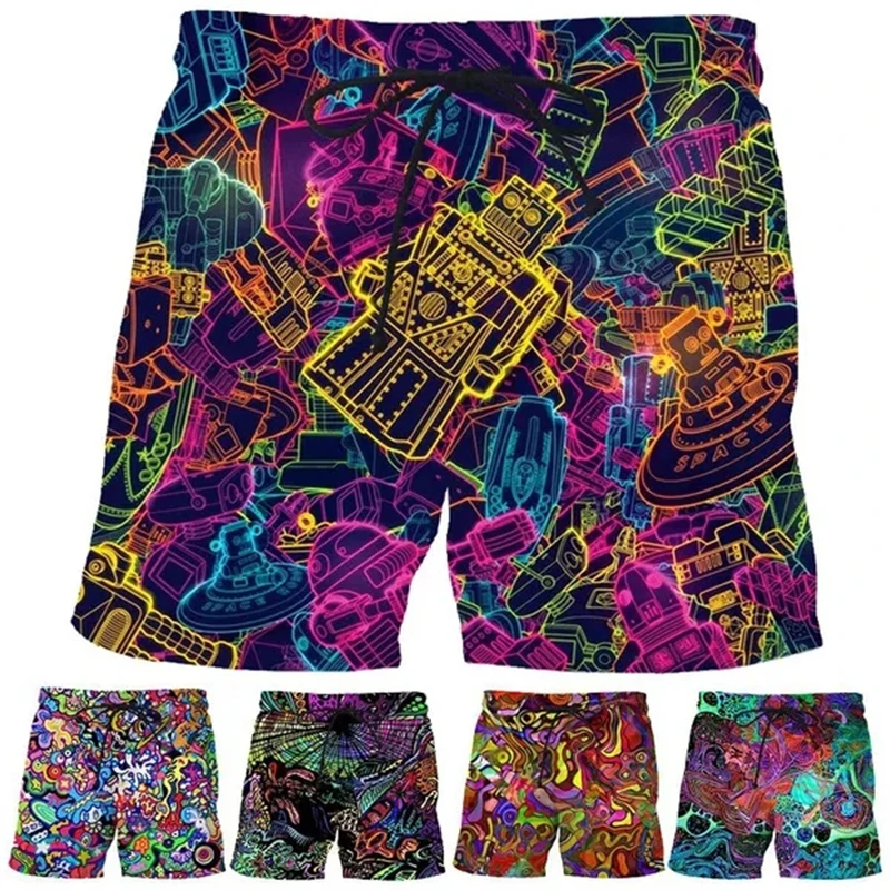 Men Summer Cool 3d Psychedelic Abstract Print Shorts Men's Fashion Casual Short Sports Beach Shorts Pant Graphic Swimsuit Hombre