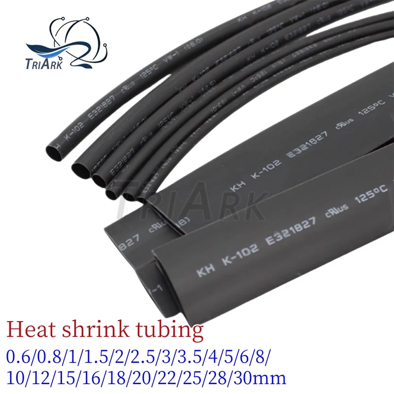 5 Meters/LOT Heat shrinkable tube 0.6 0.8 1.0 1.5 2.0 2.5 3.0 4.0 5.0 6.0 8.0 10 12 15 20 22 25 28 30mm Black Insulation Sleeve