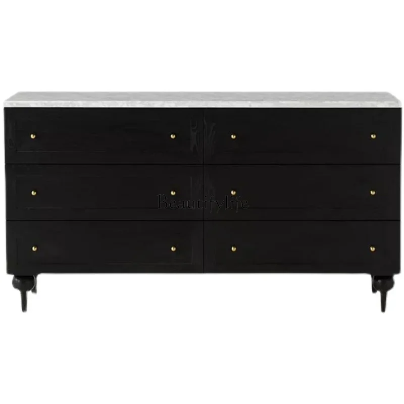 

yj5 Retro style solid wood six-chest cabinet bedroom drawer storage French art simple storage cabinet