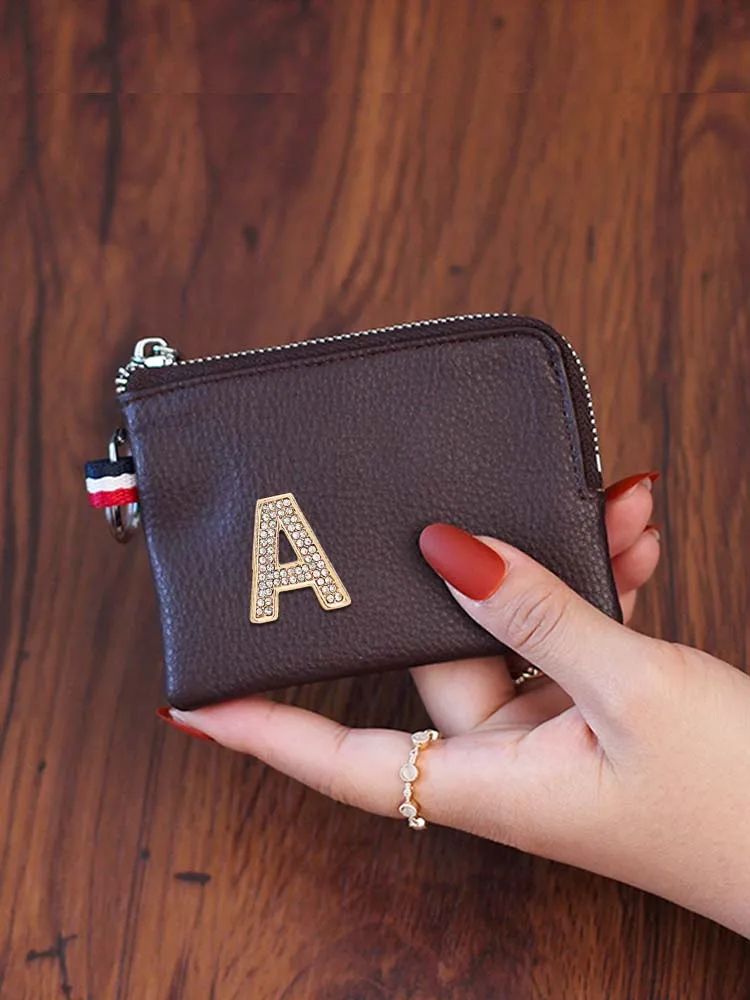 Customized Personalized Customer Name Coin Purses Classic Retro Design in Genuine Leather Artistic Phrases Words